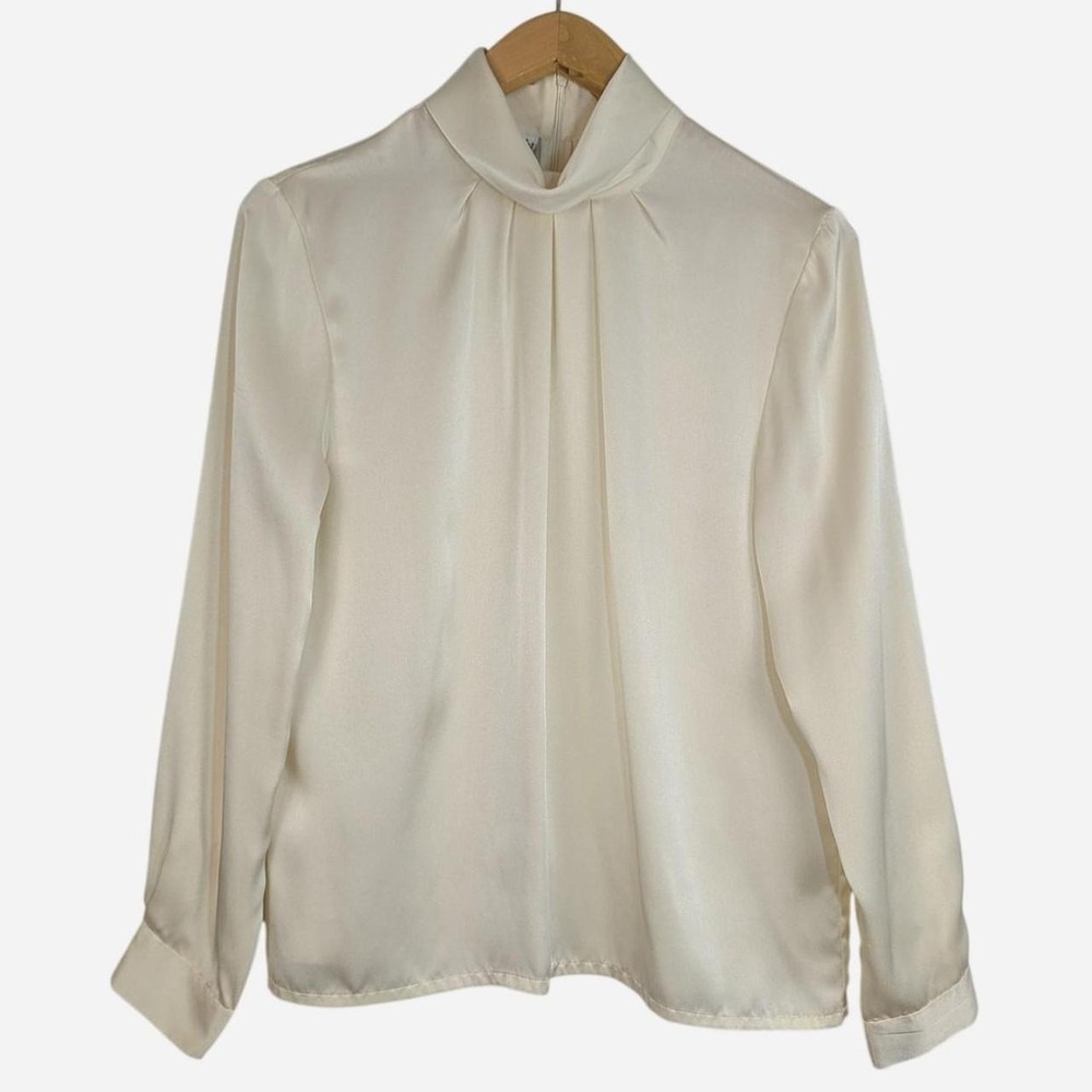Vintage Pendleton Ivory Satin Draped Cowl Neck Blouse Size 12 - Picture 1 of 7